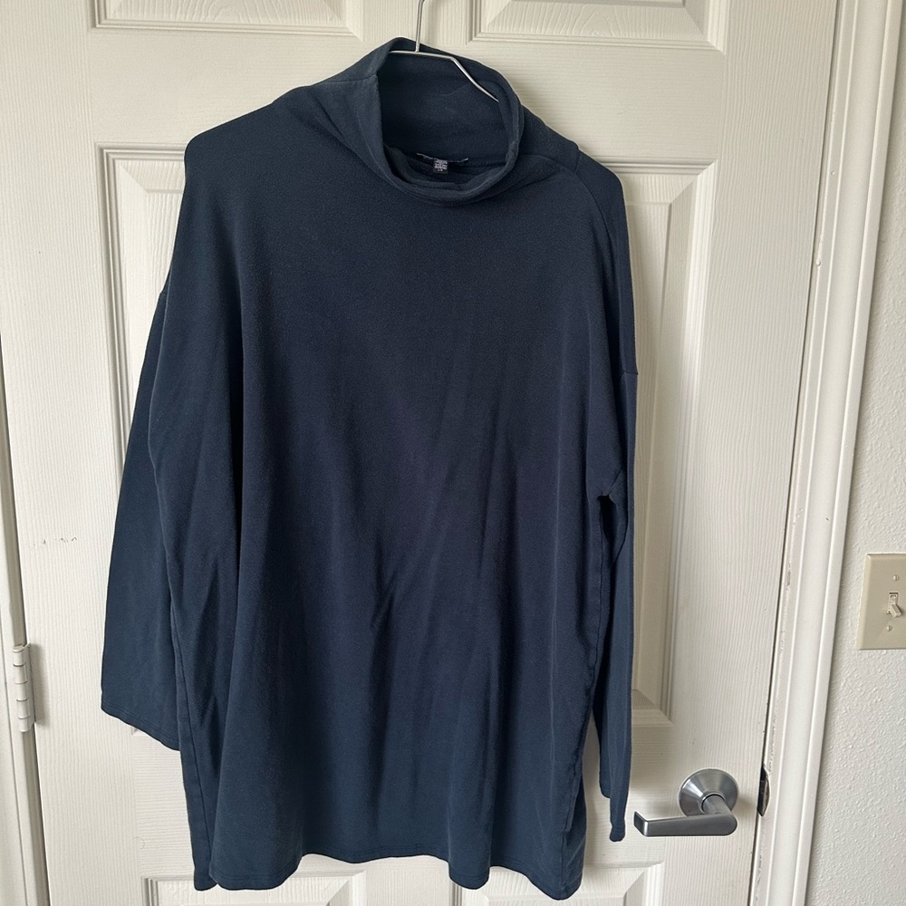 EILEEN FISHER Thick Denim Blue Turtleneck.